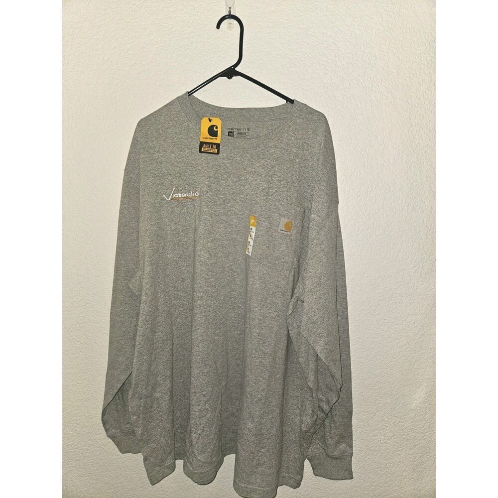 NWT! Carhartt K126-PRT Loose Fit Heavyweight Long Sleeve Pocket T Shirt Gray 2XL